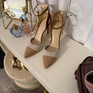 Marc Fisher Tan and Cream Heels